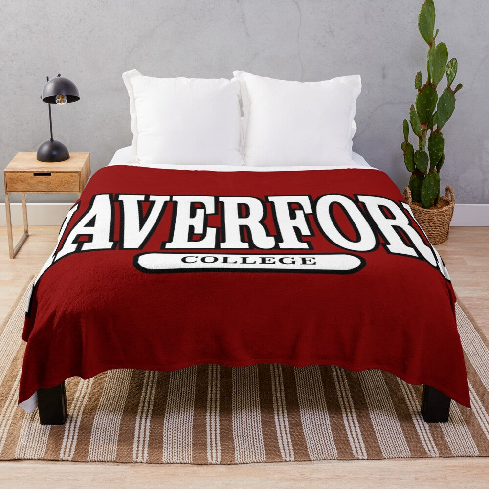 Haverford College inspired plush blanket with a stylish serif font curved design