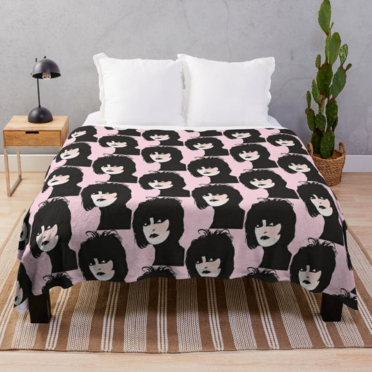 Siouxsie Sioux inspired plush blanket with portrait and goth aesthetic