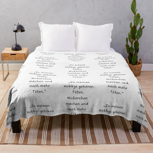 Minimalist plush blanket with handwritten-style "Hobbies" design