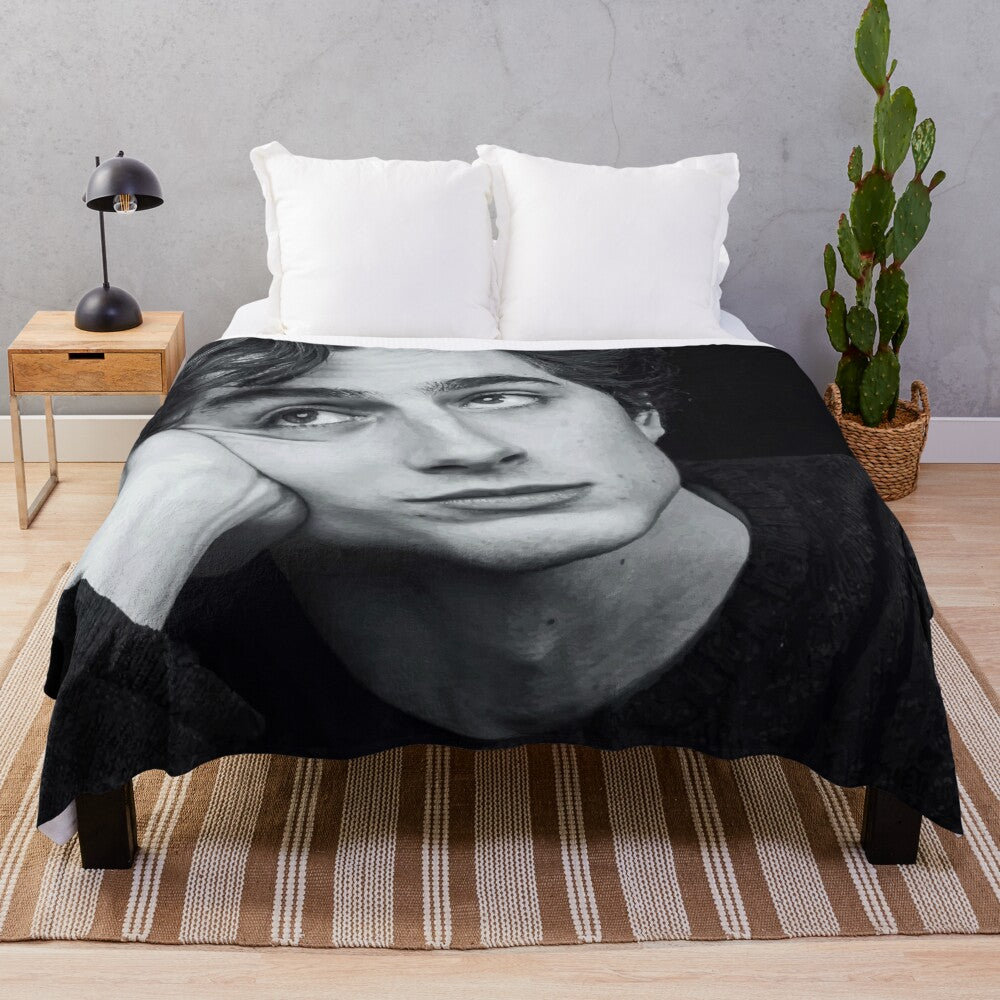 Timothee Chalamet inspired black and white plush blanket