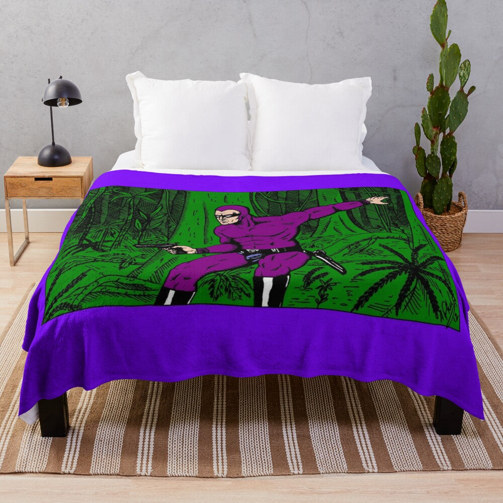 Jungle-inspired plush blanket featuring The Phantom superhero design