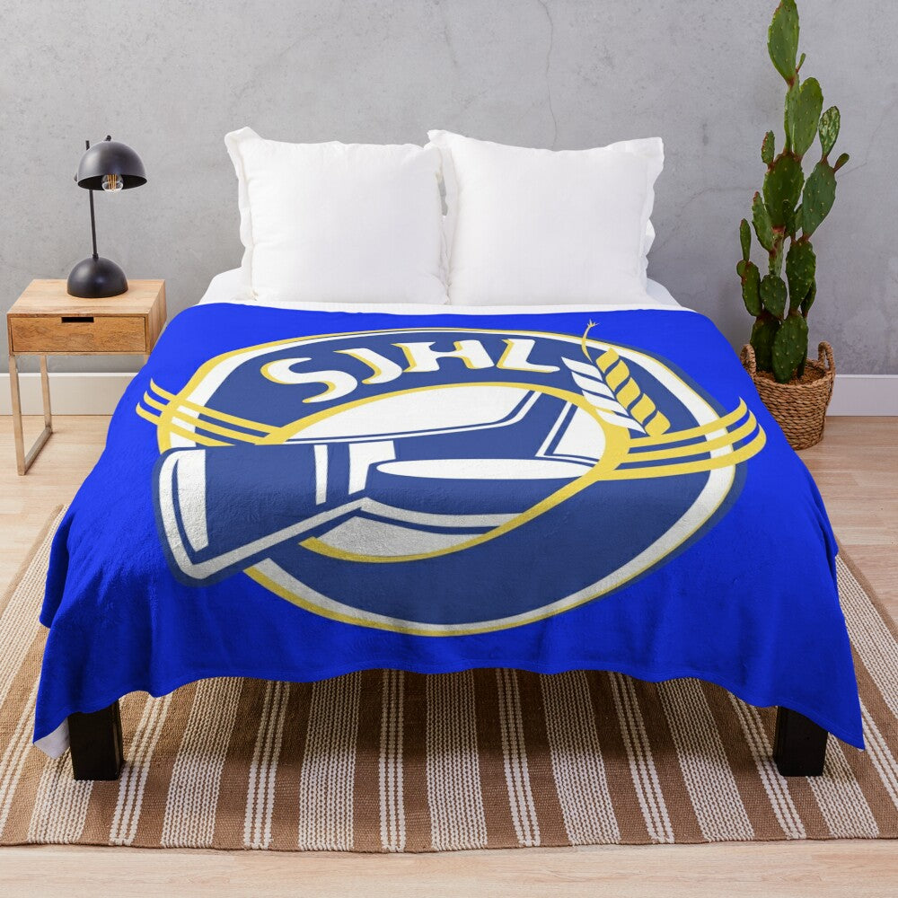 SJHL plush blanket with hockey logo