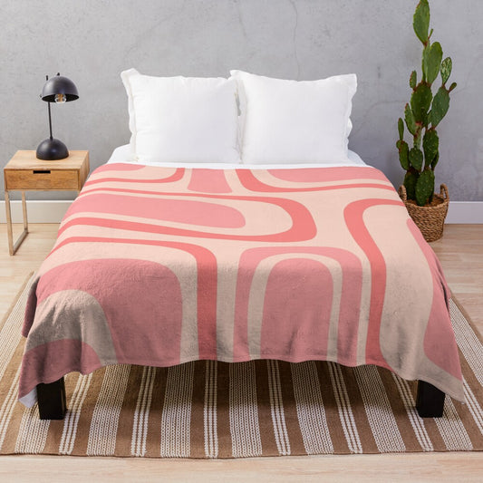 Pink plush blanket with midcentury modern abstract pattern