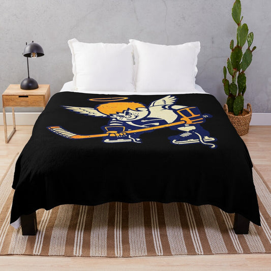 Vintage-Style Minnesota Fighting Saints Plush Blanket with Hockey Design