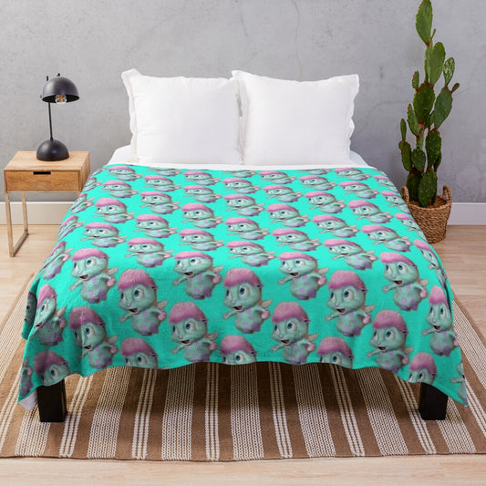 Plush blanket featuring a cartoon character from a fairytale-inspired design