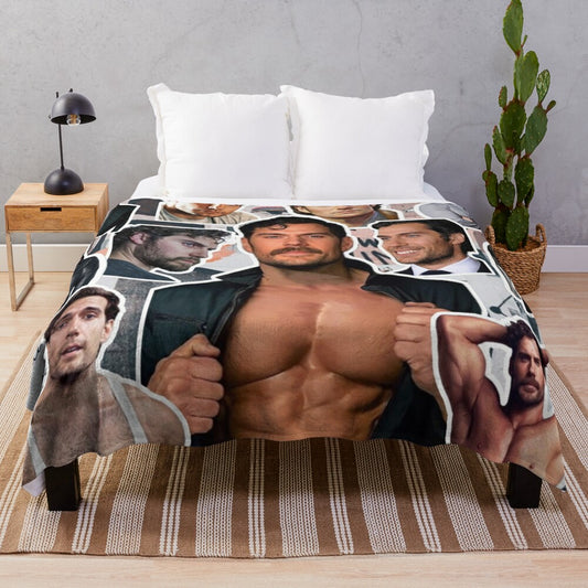 Henry Cavill photo collage design on a plush blanket