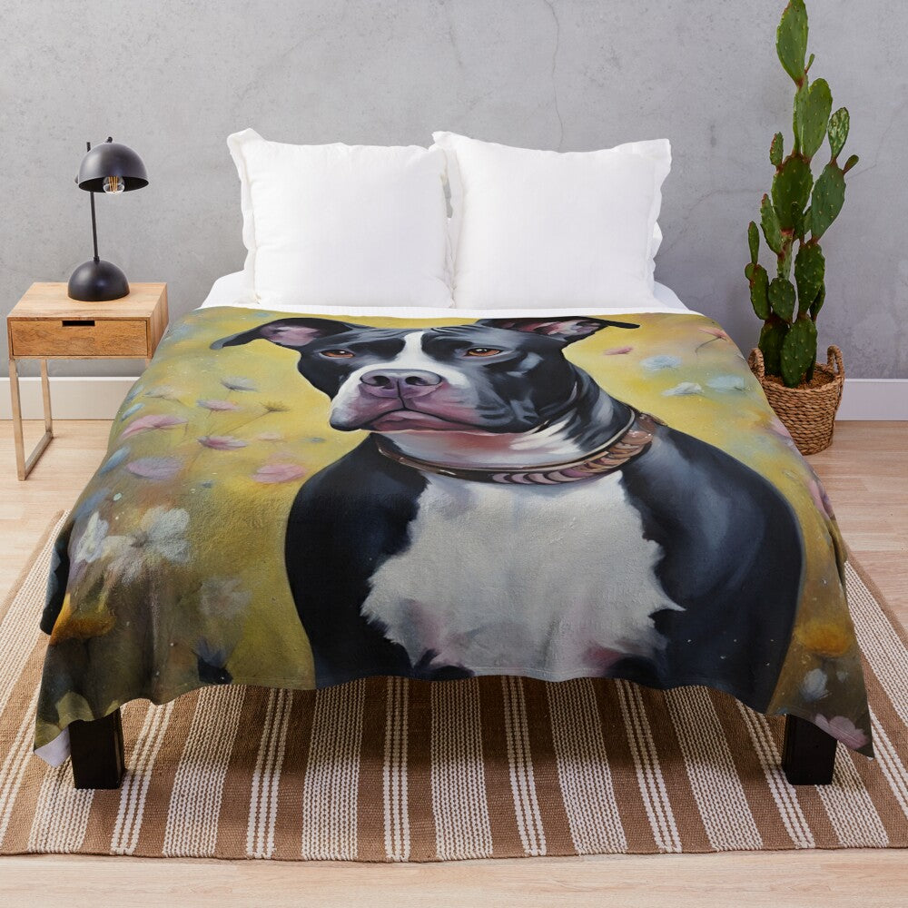 Black and white pitbull dog plush blanket