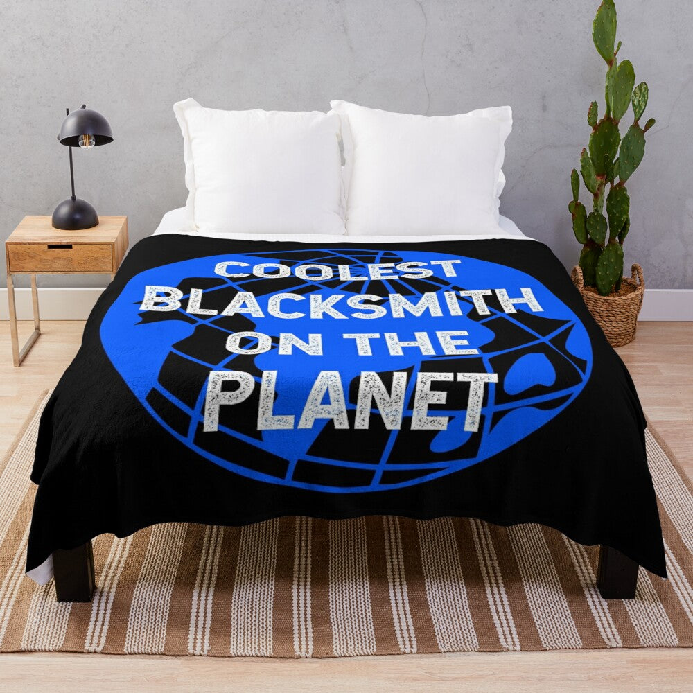 Cozy plush blanket featuring a cool blacksmith design