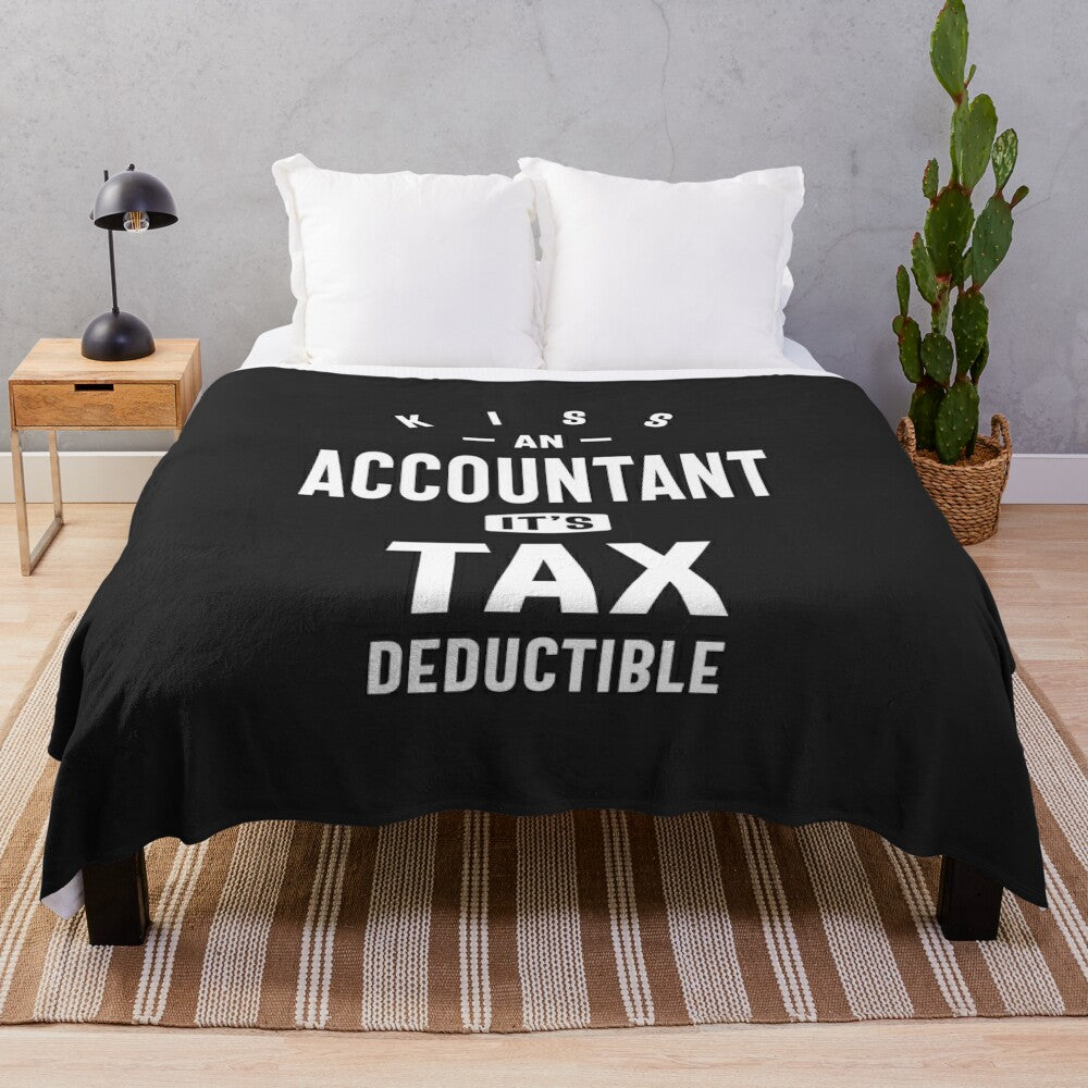 Accountant-themed plush blanket with a funny "Kiss an Accountant" design