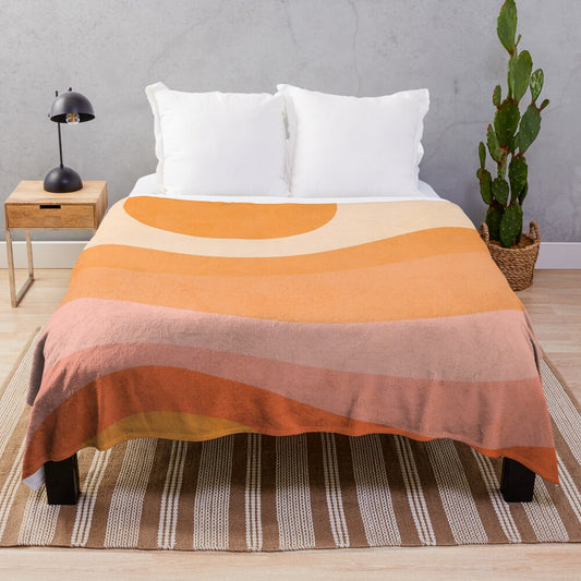 Pastel abstract landscape plush blanket with modern minimalist sunset design