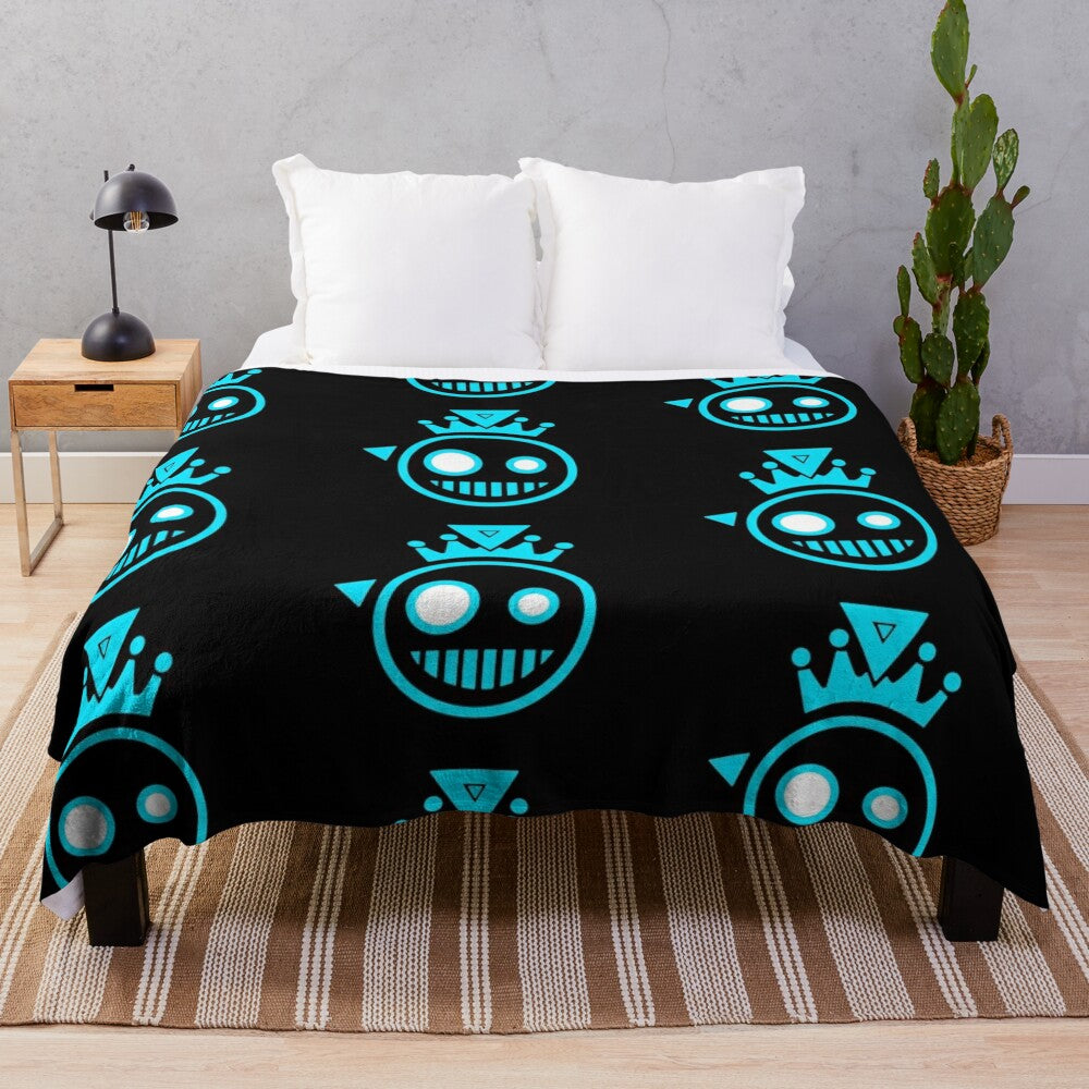 Plush blanket featuring the Blixer boss character from the video game Just Shapes and Beats