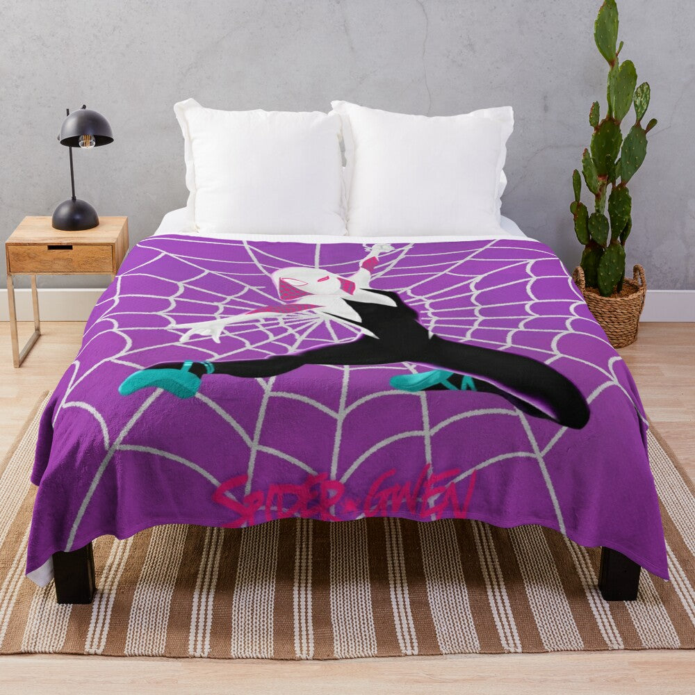 Spider Gwen inspired plush blanket with a colorful, pop art design