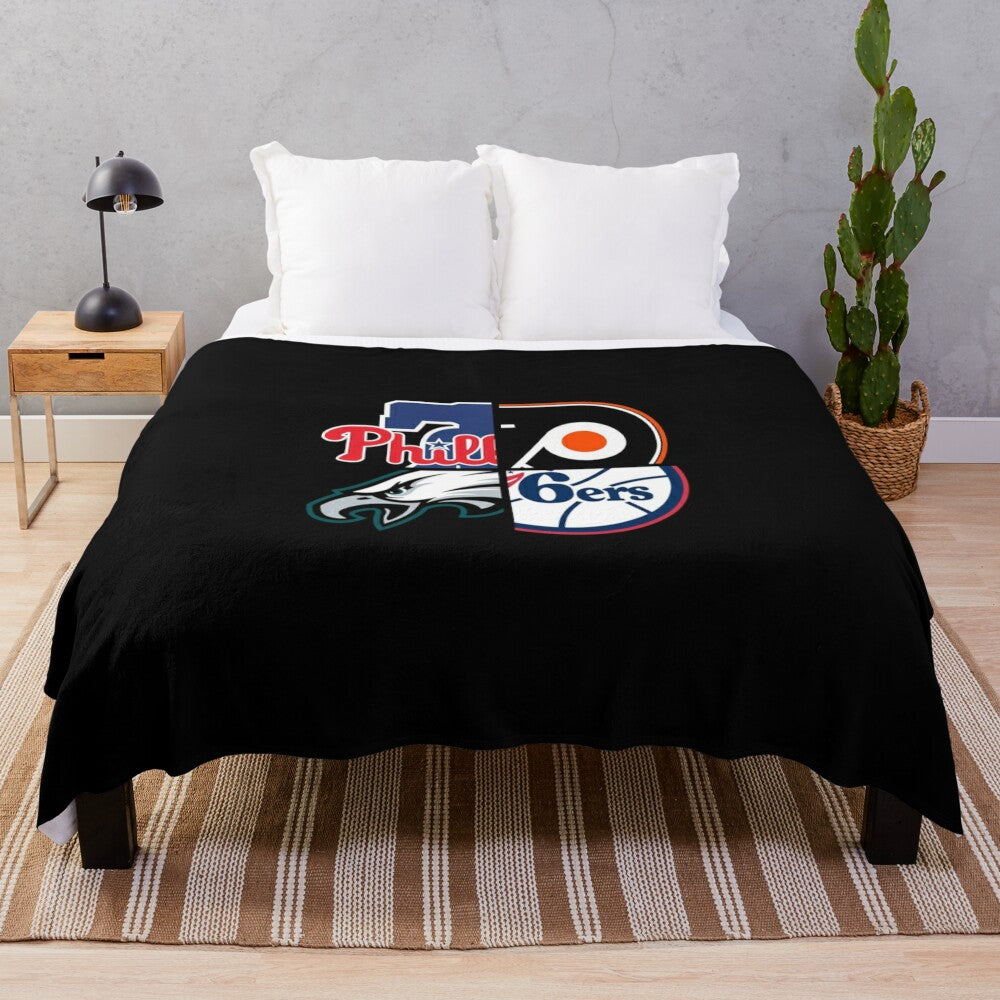 Philadelphia sports-themed plush blanket with quad design