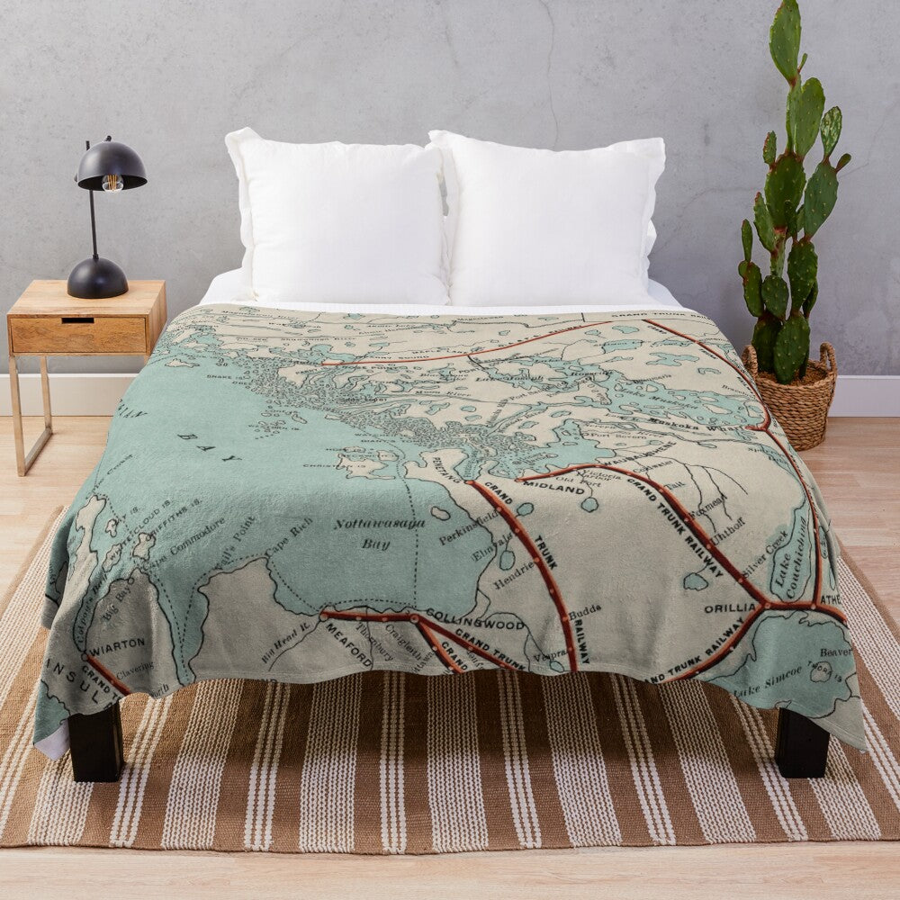 Vintage map of Georgian Bay and Muskoka Lakes printed on a soft, plush blanket