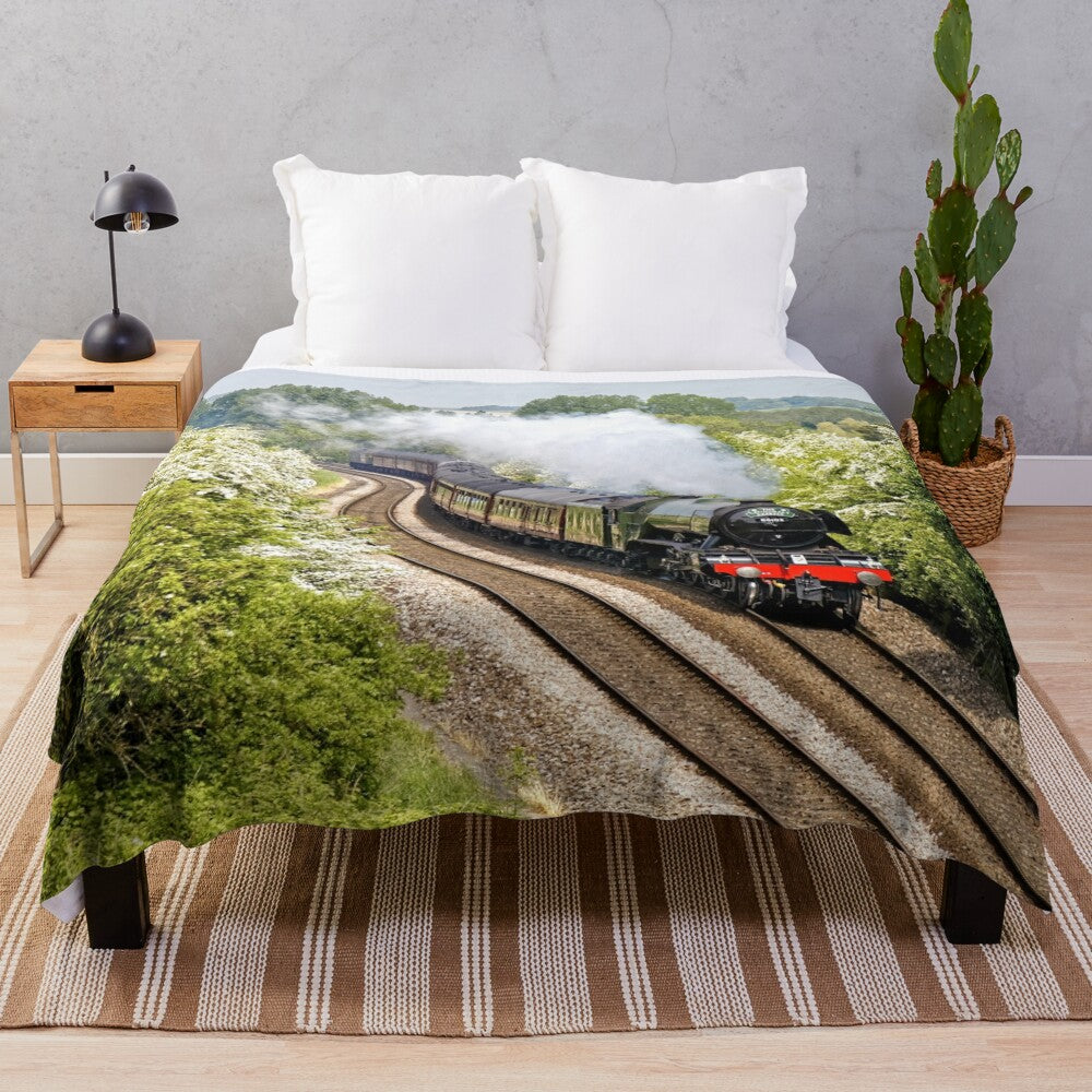 Cozy plush blanket featuring the iconic A3 Class 60103 Flying Scotsman steam locomotive