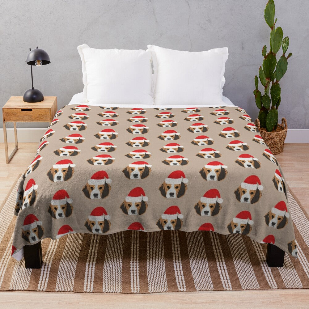 Beagle Christmas Plush Blanket with dog graphic