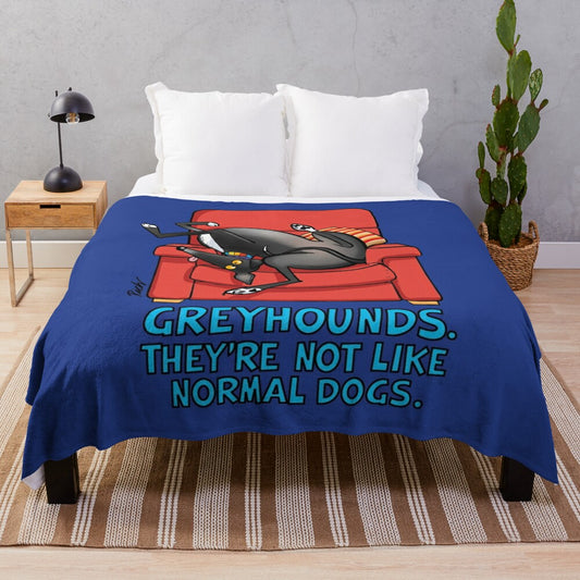 Greyhound, whippet, and lurcher sighthound breeds featured on a plush blanket