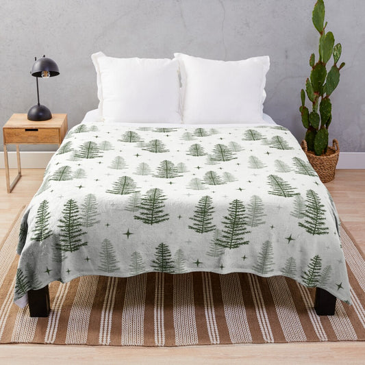 Soft and plush evergreen-patterned blanket for cozy winter nights