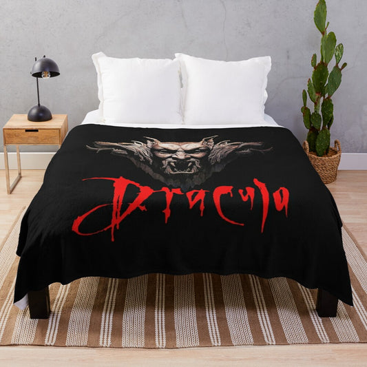 Vintage-style plush blanket featuring Dracula movie imagery