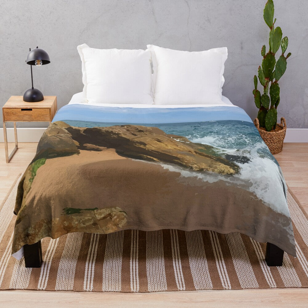 Plush blanket featuring a scenic coastal landscape of the Costa Brava region in Spain