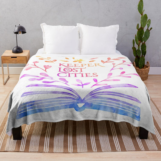 Watercolor floral design plush blanket inspired by the Keeper of the Lost Cities book series