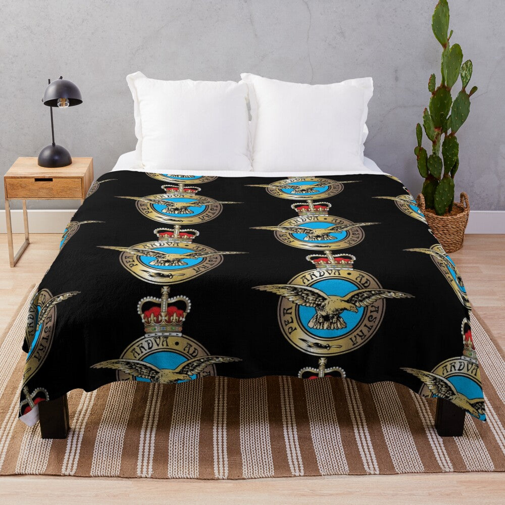 Plush blanket featuring the Royal Air Force emblem