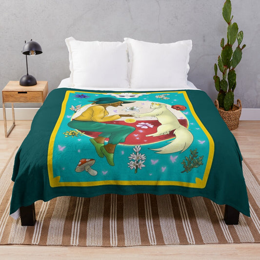 Spiritfarer inspired plush blanket featuring floral design