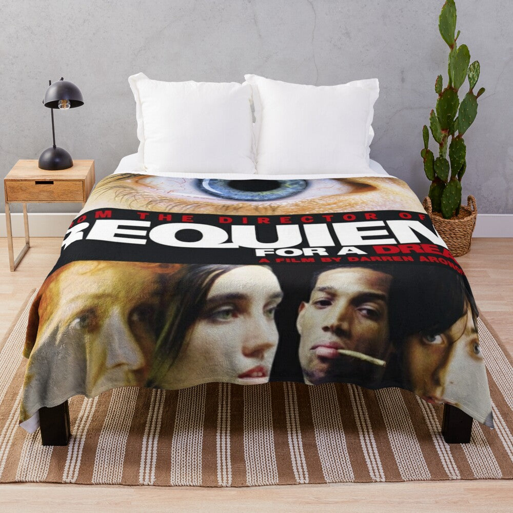 Soft and cozy plush blanket featuring the iconic imagery from the classic film Requiem for a Dream