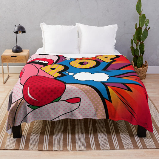 Colorful pop art inspired plush blanket with vibrant graphics