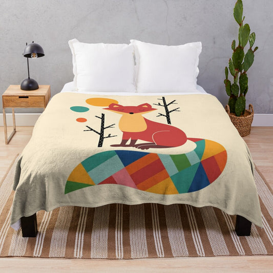 Colorful rainbow fox plush blanket