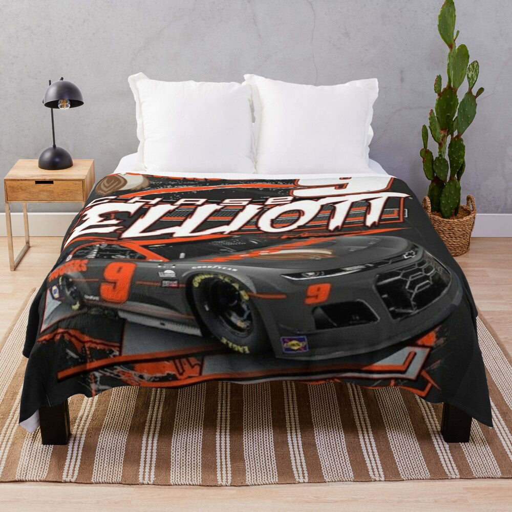 Chase Elliott inspired plush blanket with nascar racing graphics