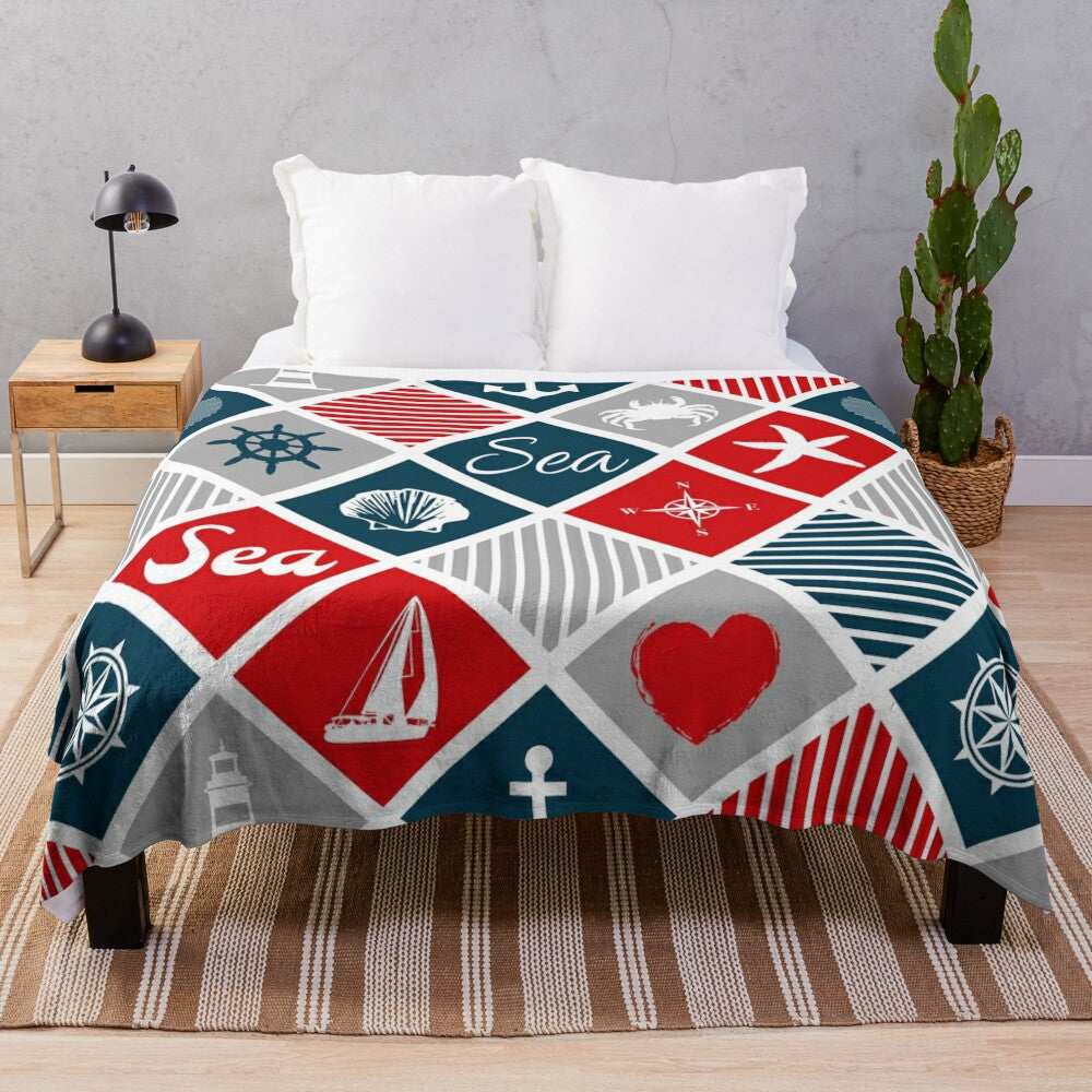 Nautical plush blanket with ocean-inspired design