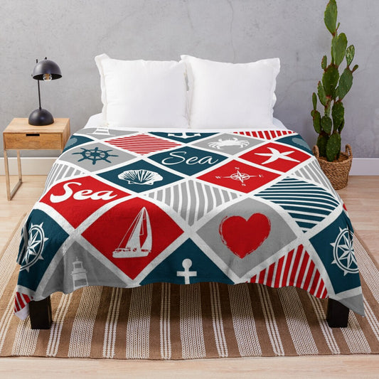 Nautical plush blanket with ocean-inspired design