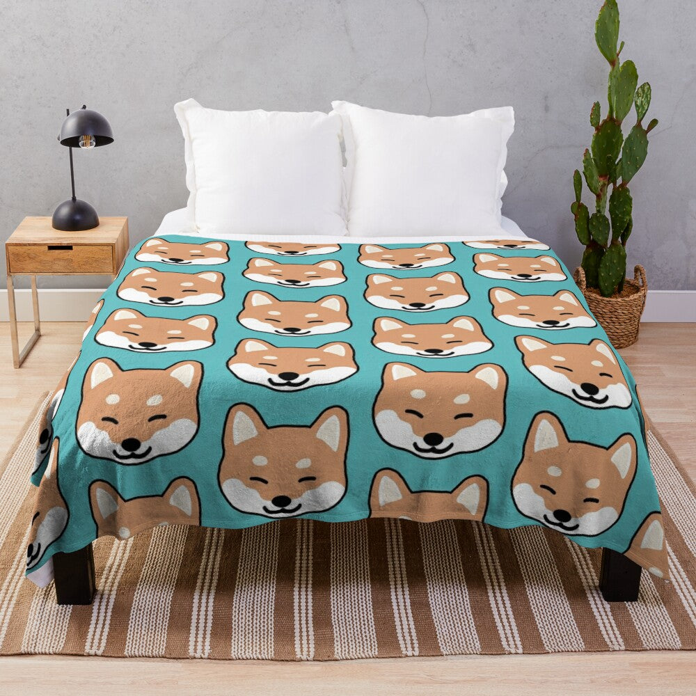 Cute blinking Shiba Inu plush blanket