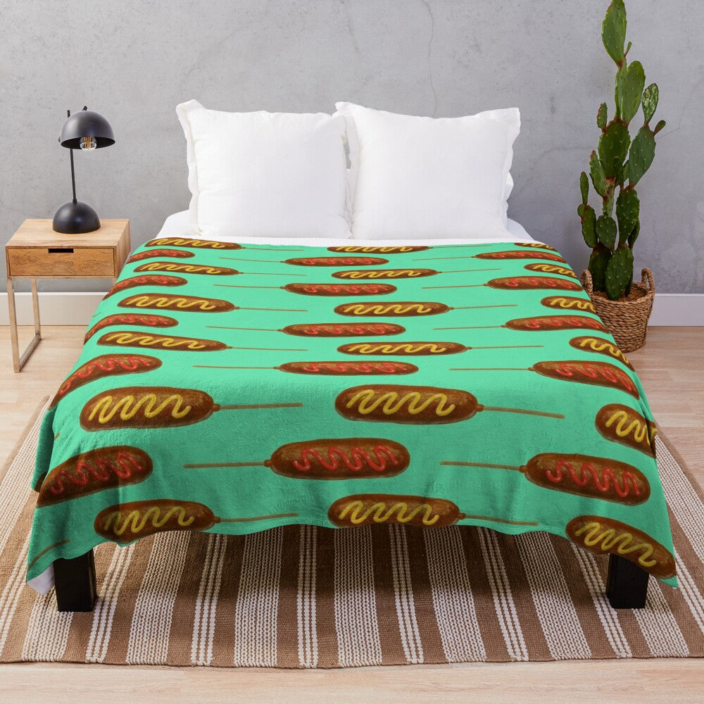 Cozy corn dog themed plush blanket for snack lovers