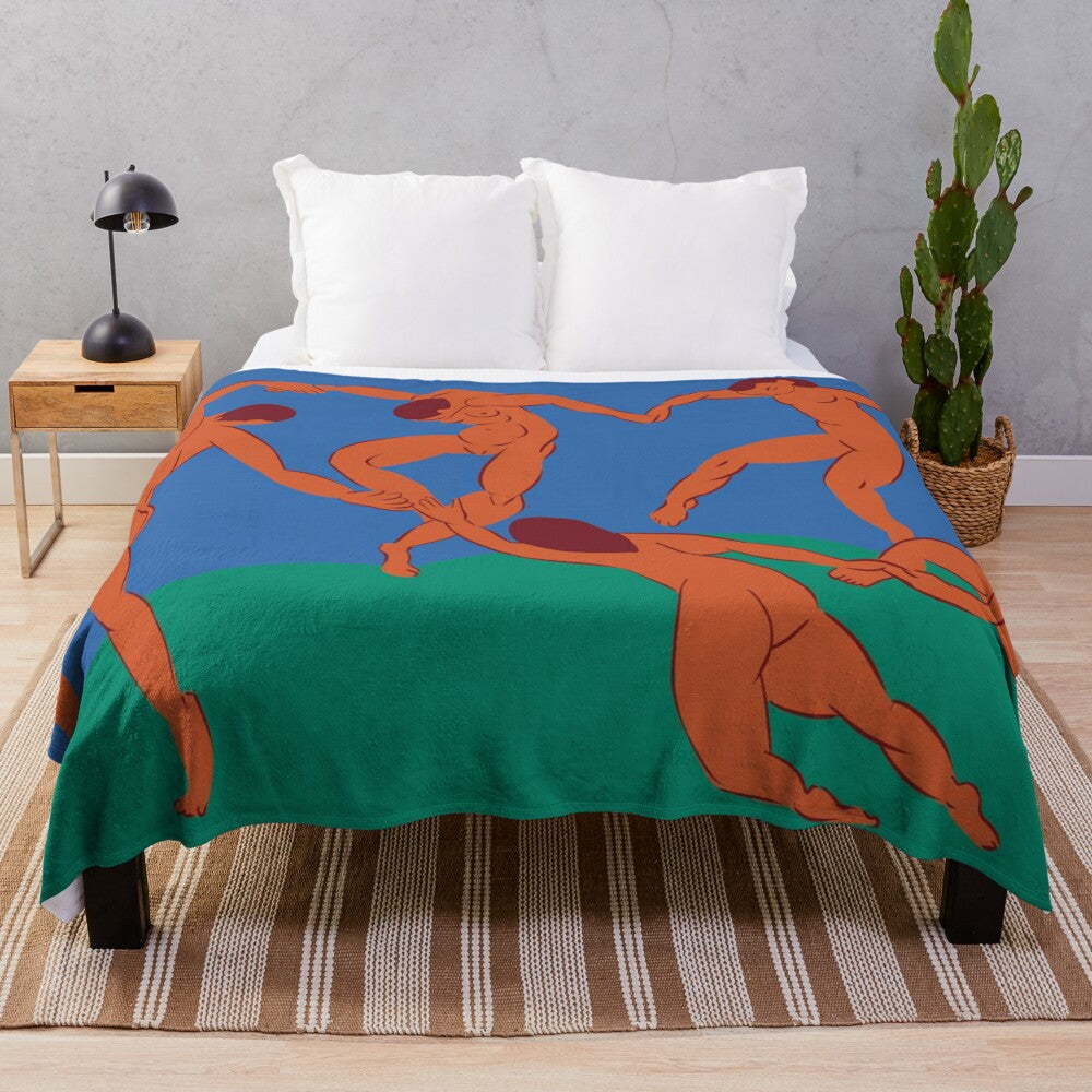 Minimalist abstract plush blanket featuring Matisse's 'The Dance' painting