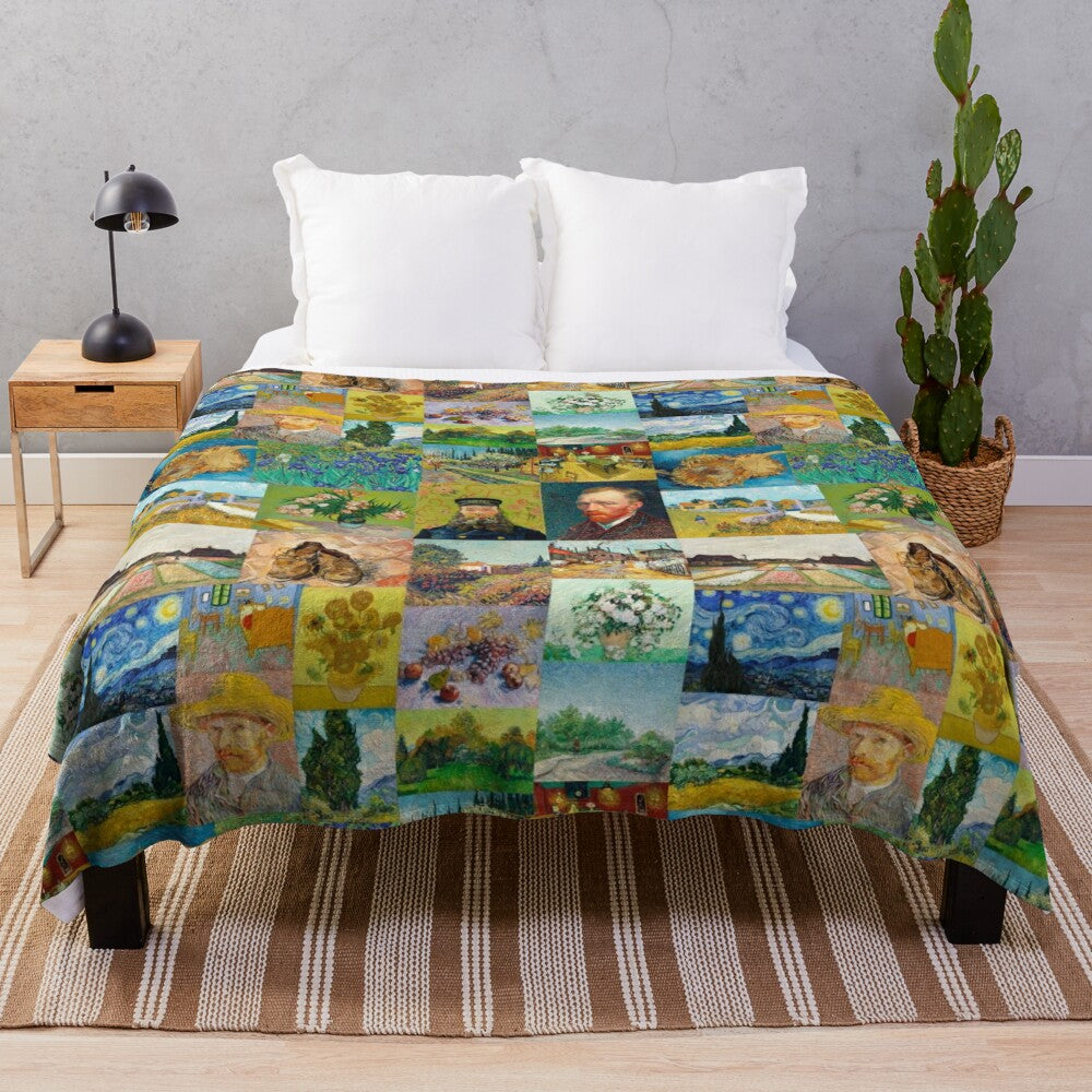 Van Gogh Collage Inspired Soft Plush Blanket