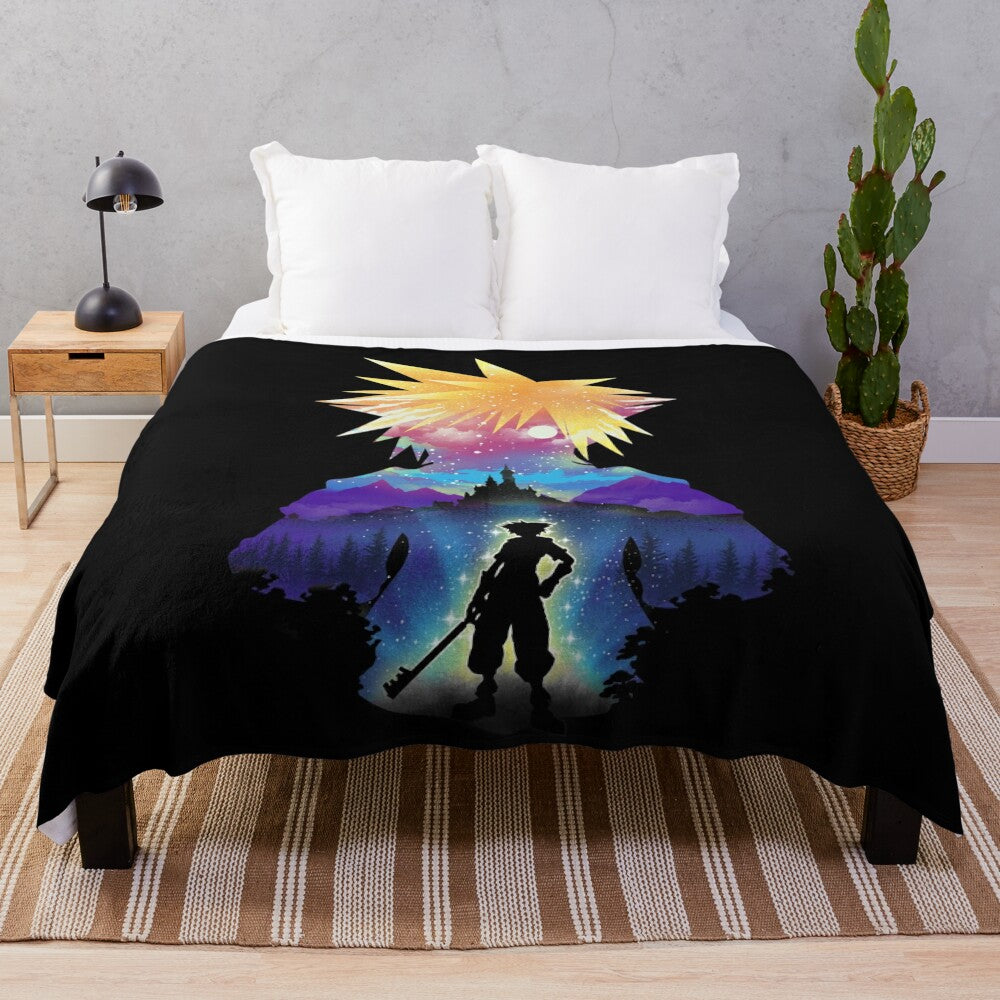 Sora inspired plush blanket with vibrant anime-style illustration