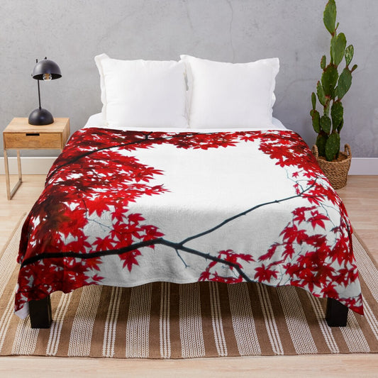 KOYO Plush Blanket featuring vibrant Japanese maple leaves