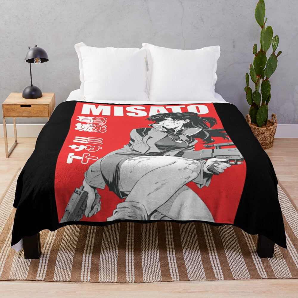 Misato Katsuragi inspired black and white plush blanket