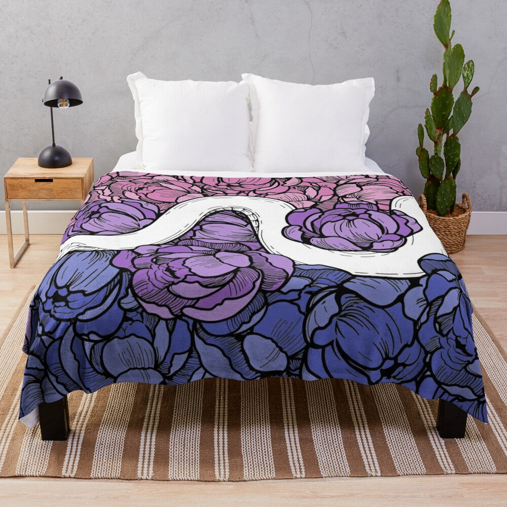 Bisexual Pride Floral Snake Design Plush Blanket