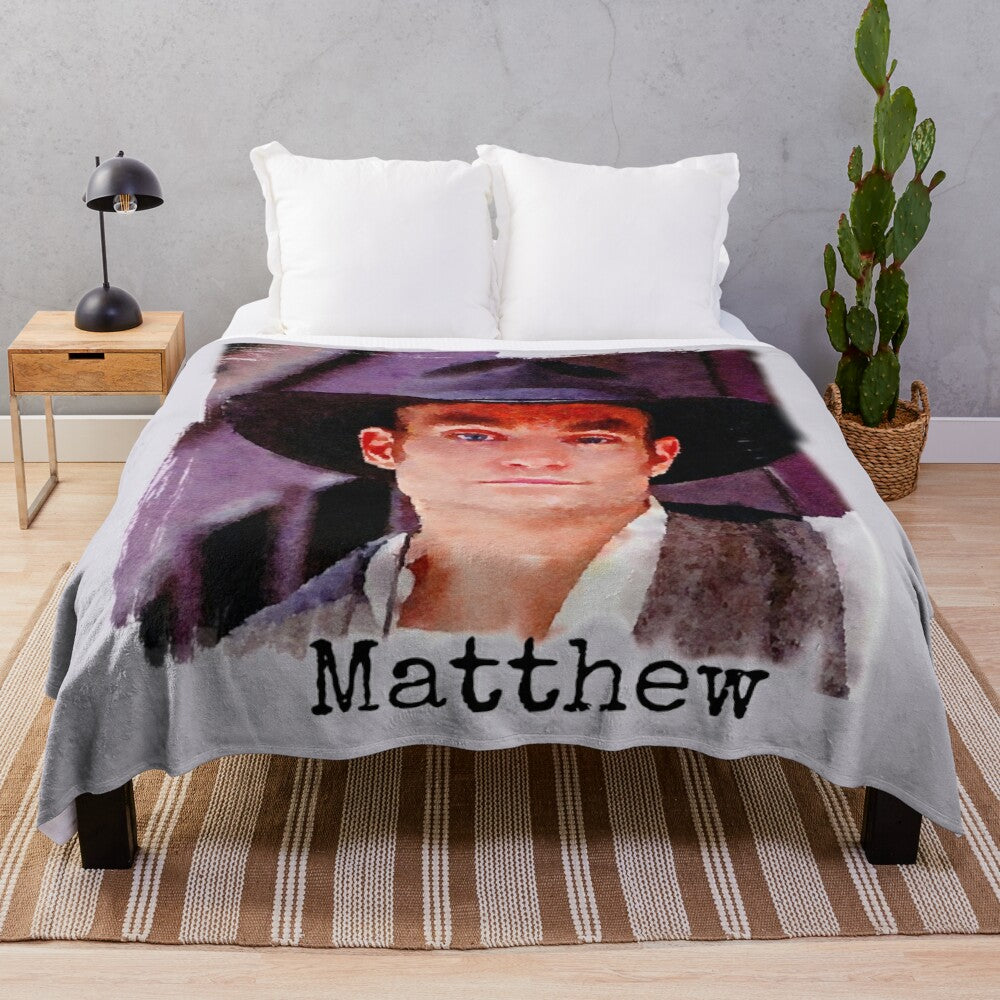 Vintage-inspired plush blanket featuring Dr. Quinn Medicine Woman character Matthew Cooper