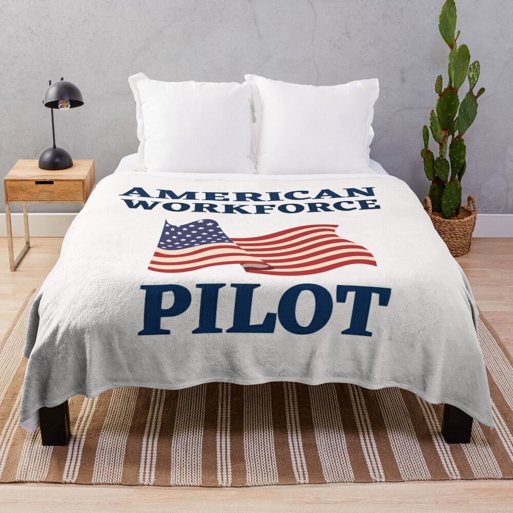 Pilot American Workforce Plush Blanket with American Flag Design