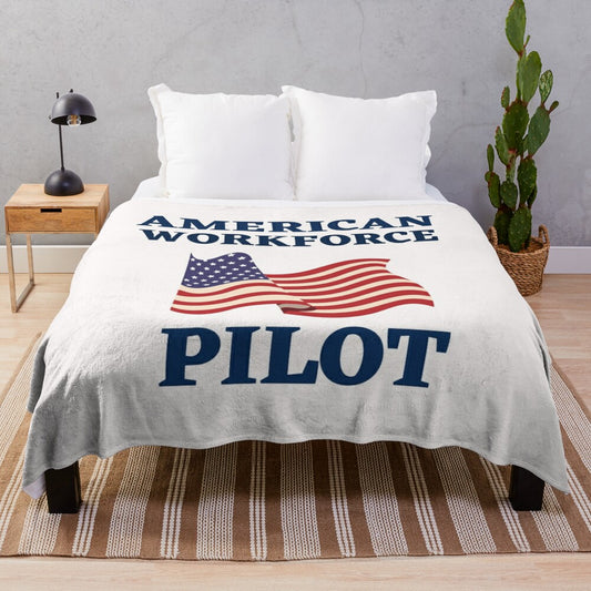 Pilot American Workforce Plush Blanket with American Flag Design