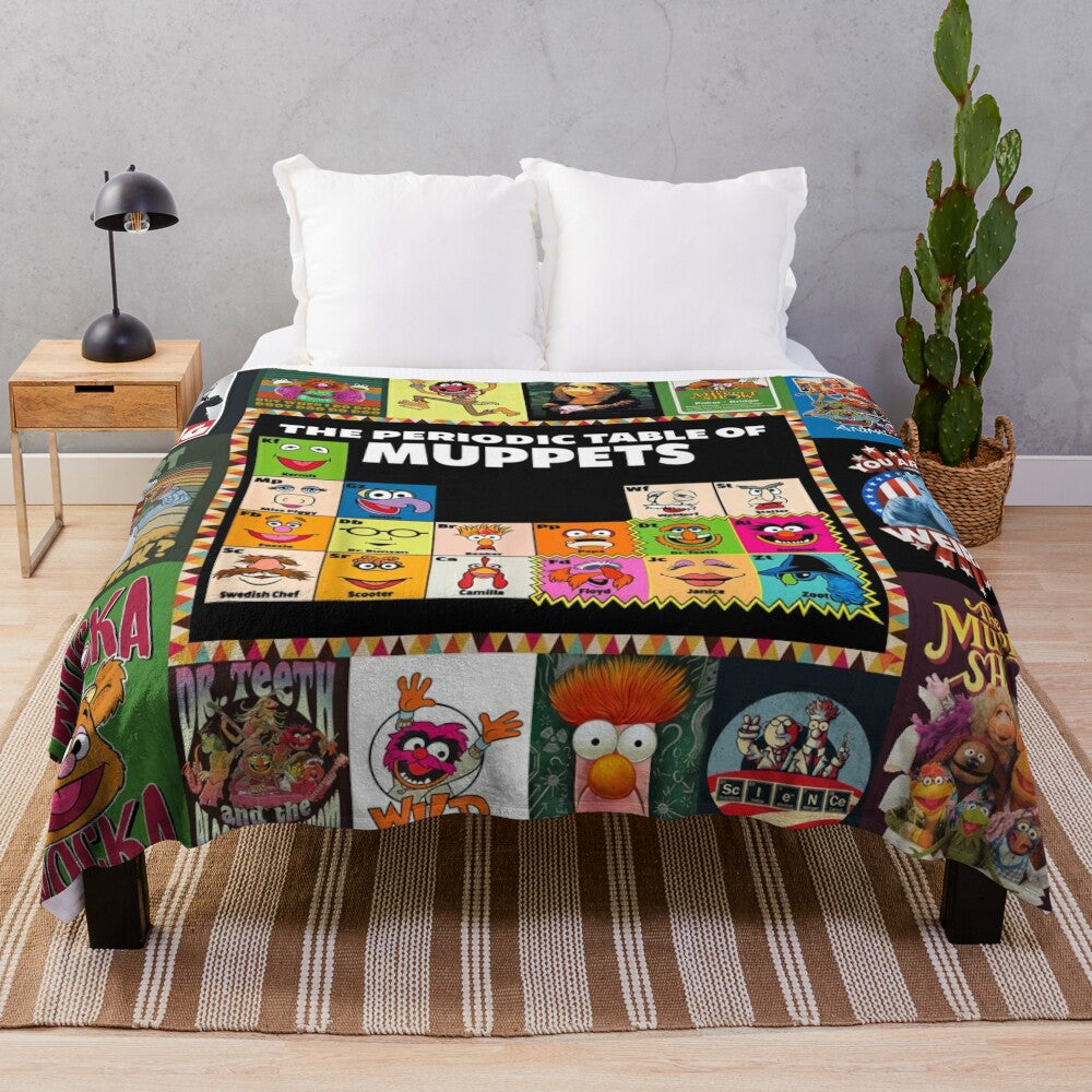 Vintage-style plush blanket featuring a collage of photos from the classic TV series The Muppet Show