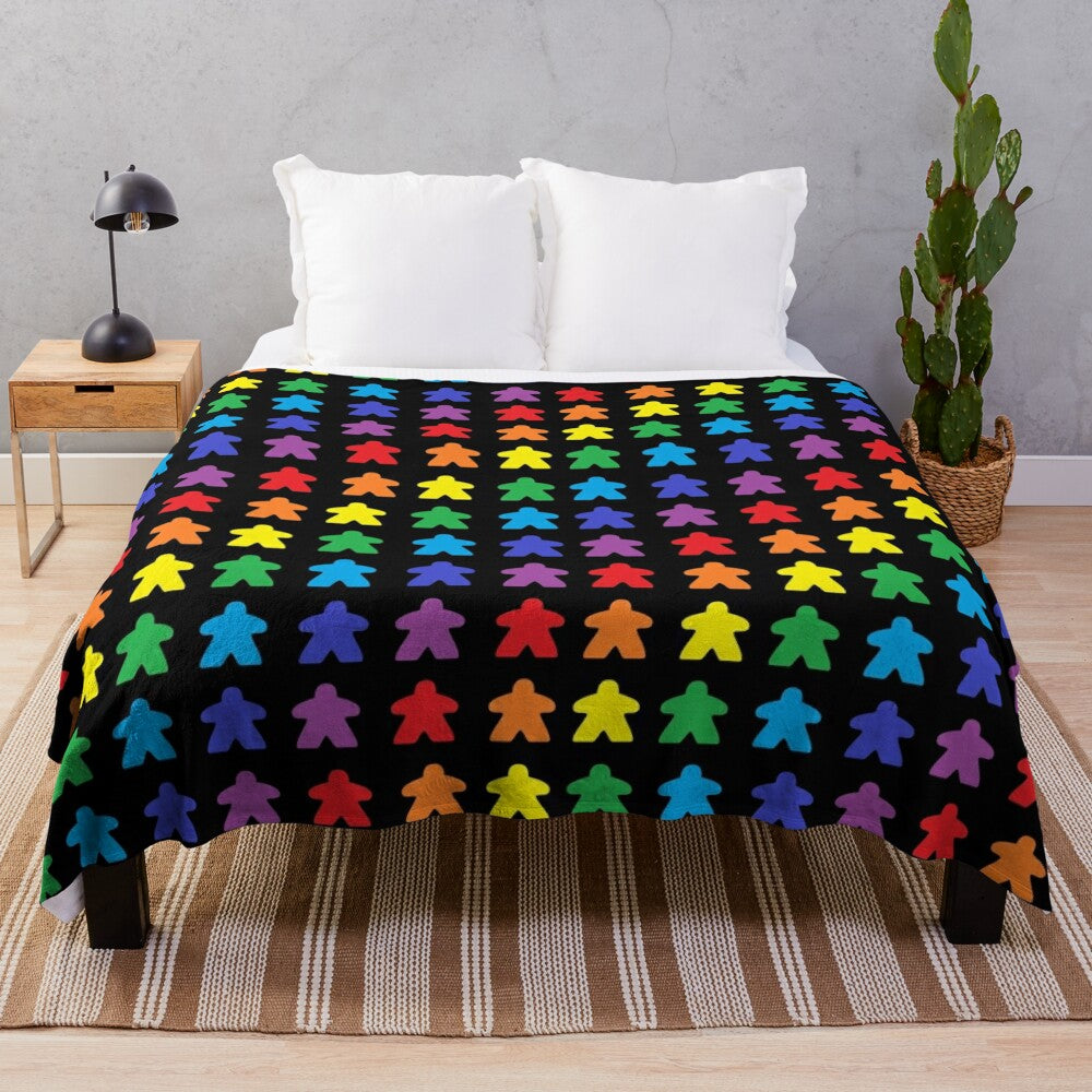 Colorful meeple pattern plush blanket for tabletop gaming