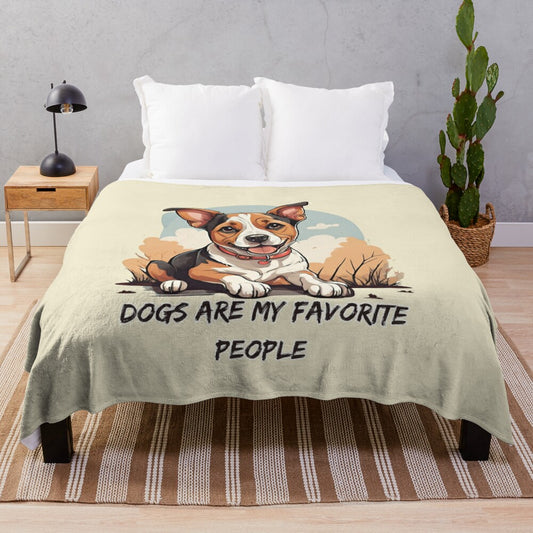 Cozy plush dog blanket with "Dogs are my favorite people" text