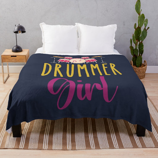 Drummer Girl Plush Blanket featuring a musician playing the drums