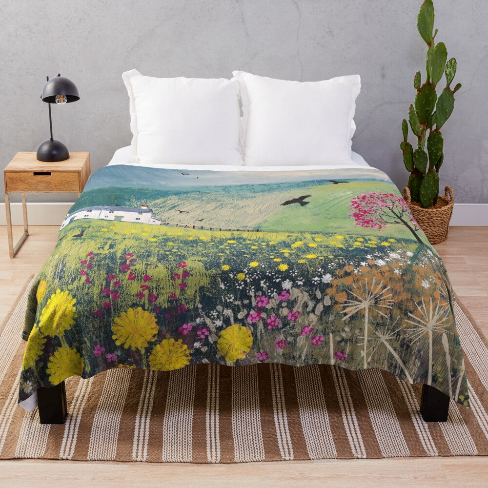 Soft and plush spring-themed blanket featuring nature and floral designs