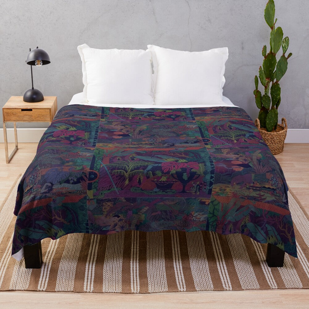 Colorful plush blanket featuring Zaba album art style patterns and Glass Animals band imagery